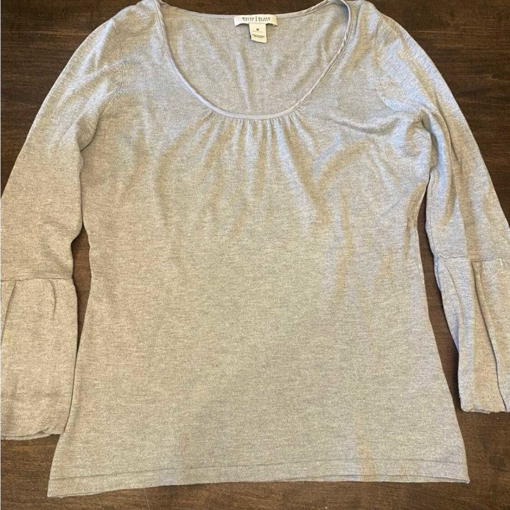 White House Black Market Light Gray Long Sleeve Top